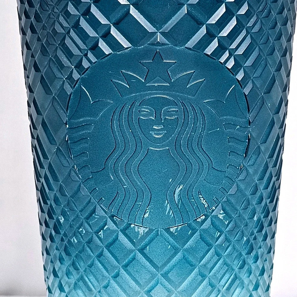 Starbucks Venti Tumbler 24oz Teal Blue Ombre Diamond Grid Cold Cup 2021 Collecti